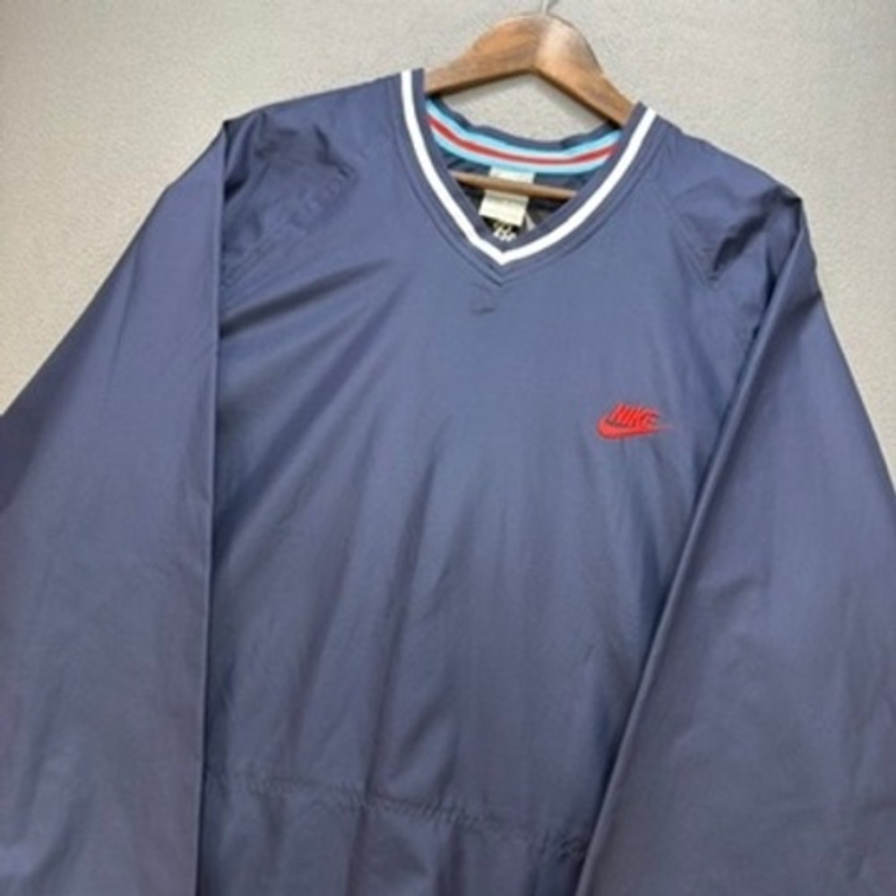 Nike‎ Baseball Pullover Windshirt Loose XXL Navy Blue V-Neck Embroidered Swoosh